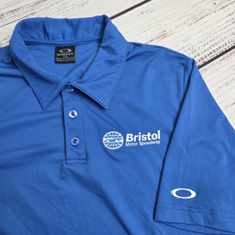 Oakley Bristol Motor Speedway Polo Shirt‎ Mens Large Blue Short Sleeve Polyester